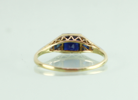 Antieke Art Deco gouden ring saffier en diamant