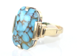 Antieke Art Deco gouden ring met turkoois