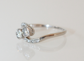 Art Deco witgouden met platina ring met diamanten