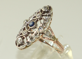 Antieke Jugendstil gouden ring met saffier en diamanten