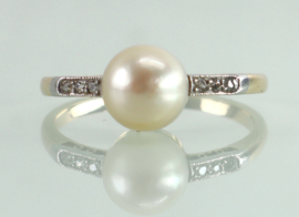 Antieke Art  Deco gouden ring met parel en diamant