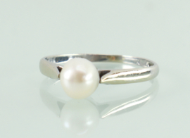 Art Deco 18 karaat witgouden ring met barok parel