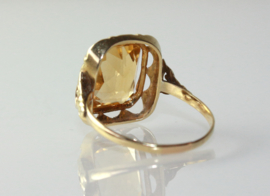 Antieke 14 karaat gouden ring met grote citrien