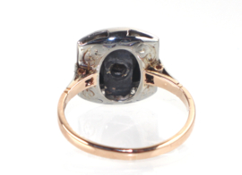 Art Deco ring rosé goud platina onyx diamant, ca. 1920