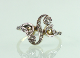Antieke Toi et Moi goud platina ring diamanten, ca. 1900