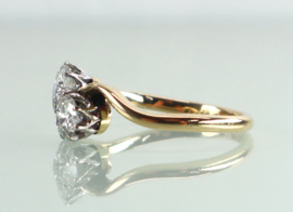 Art Deco goud platina Toi et Moi ring diamanten