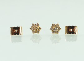 Gouden oorknoppen diamanten bloem