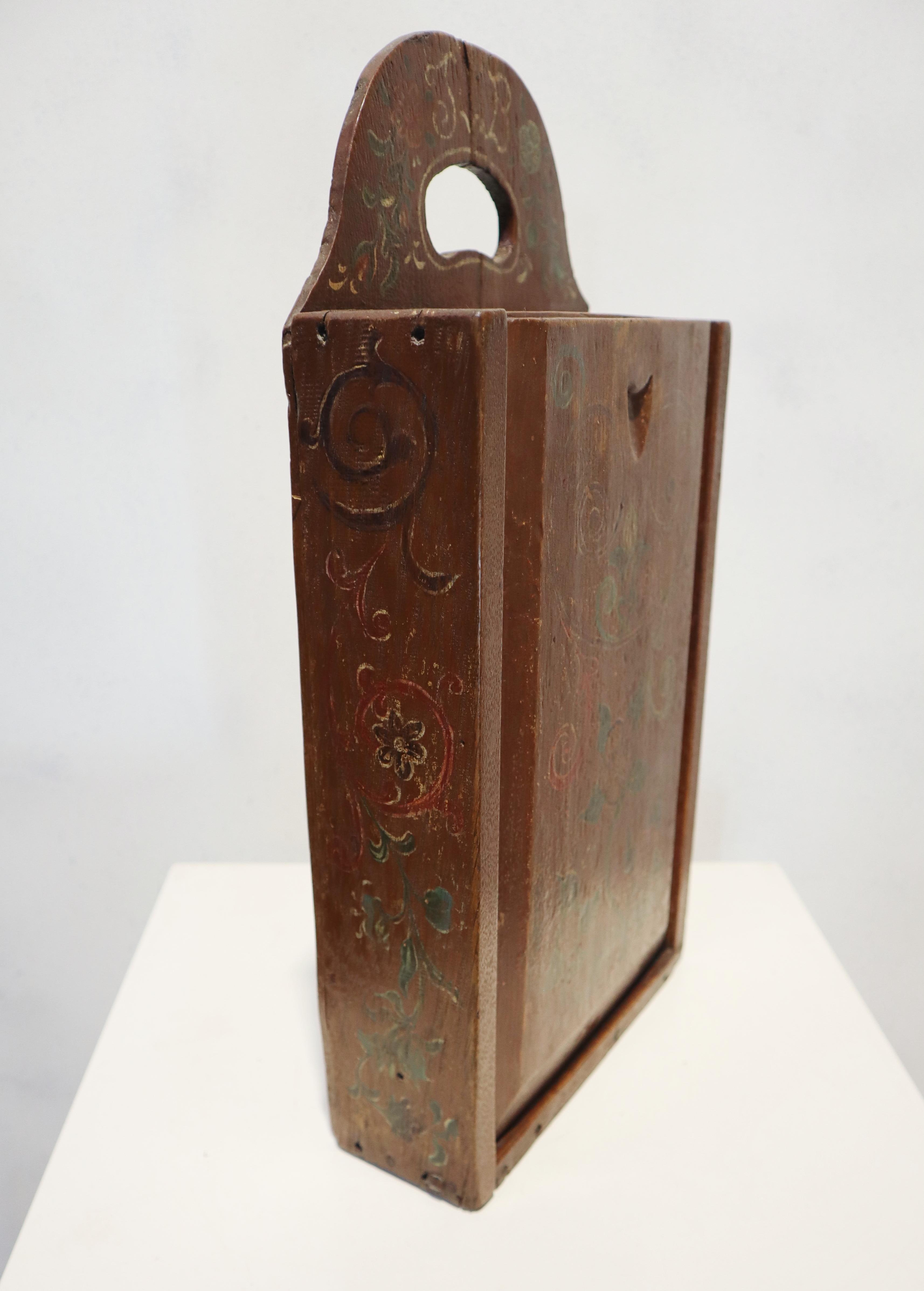 Antieke beschilderde houten schooltas