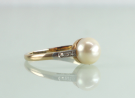 Antieke Art  Deco gouden ring met parel en diamant