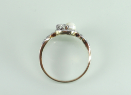 Antieke Art Deco Toi et Moi gouden ring diamanten en parel