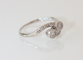 Art Deco witgouden met platina ring met diamanten