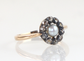 Antieke gouden ring parel roosdiamant
