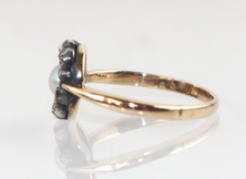 Antieke gouden ring parel roosdiamant