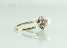 Art Deco gouden ring diamanten parel ca. 1920
