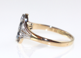 Elegante antieke opengewerkte gouden Art Deco ring met diamanten