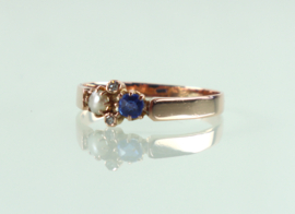 Antieke gouden ring met saffier, parel diamant