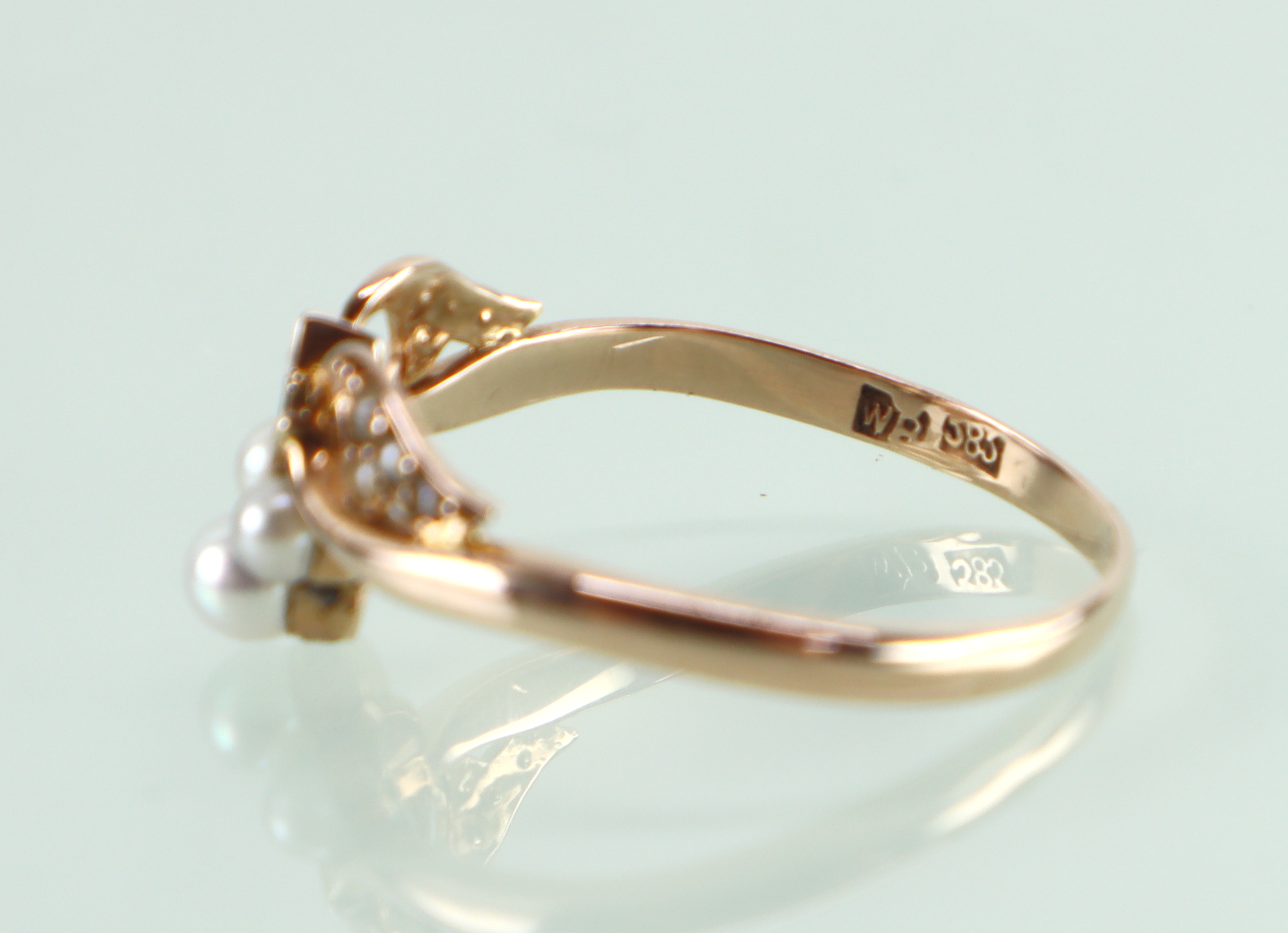 Antieke Art Nouveau gouden ring parels smaragd