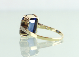 Antieke gouden Art Deco ring met saffier en diamant