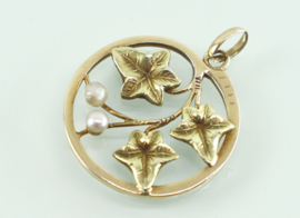 Jugendstil gouden hanger klimop met parels