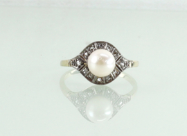 Art Deco gouden ring diamanten parel ca. 1920