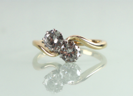 Art Deco goud platina Toi et Moi ring diamanten