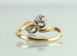 Art Deco goud platina Toi et Moi ring diamanten