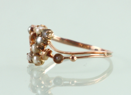 Antieke gouden ring met zaadparels, 19e eeuw