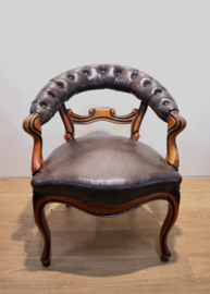 Antieke met leder beklede bureaustoel, 19 eeuw