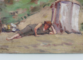 Schilderijtje strandgezicht  Piet Kramer 1879-1940