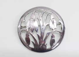 Vintage zilveren broche sneeuwklokjes Handarbeit