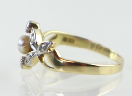 Antieke Art Nouveau ring goud platina diamanten parel