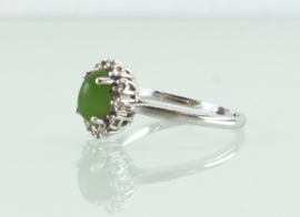 Witgouden karaat ring cabochon jade en diamant