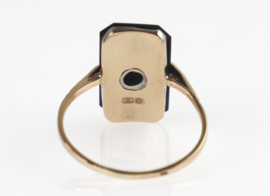 Prachtige antieke gouden Art Deco ring met onyx en diamant