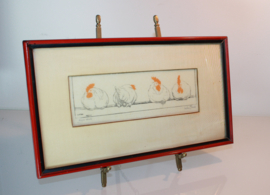 Anton Pieck (1895 -1987)  vier kippen op stok.