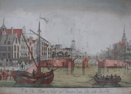 Antieke gravure De Nieuwe Brug Amsterdam 18e eeuw