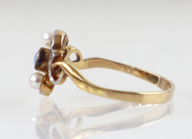 Antieke Art Nouveau ring opaal, parel, diamant