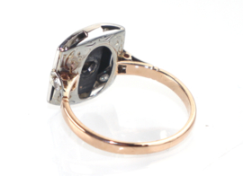 Art Deco ring rosé goud platina onyx diamant, ca. 1920