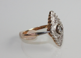 Art Deco goud met platina ring  met oudslijpsel diamant