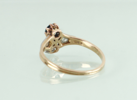 Antieke goud met platina ring saffier roosdiamant