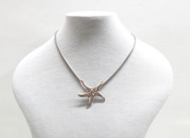 Grote zilveren hanger zeester aan collier