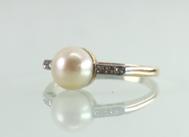 Antieke Art  Deco gouden ring met parel en diamant