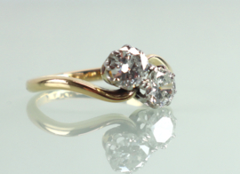 Art Deco goud platina Toi et Moi ring diamanten
