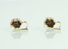 Antieke gouden oorbellen bloem parel diamant, Art Deco