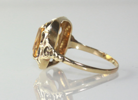 Antieke 14 karaat gouden ring met grote citrien