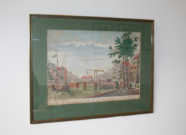 Antieke gravure Langebrug Amsterdam 18e eeuw