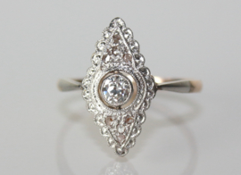 Art Deco goud met platina ring  met oudslijpsel diamant