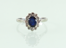 Art Deco witgouden ring saffier diamanten
