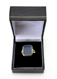 Gouden herenring zegelring met blauwe lagensteen / agaat