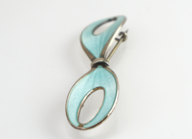 Zilveren broche turquoise emaille, Ivar T Holth ca. 1960