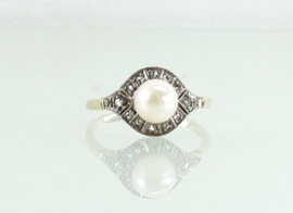 Art Deco gouden ring diamanten parel ca. 1920